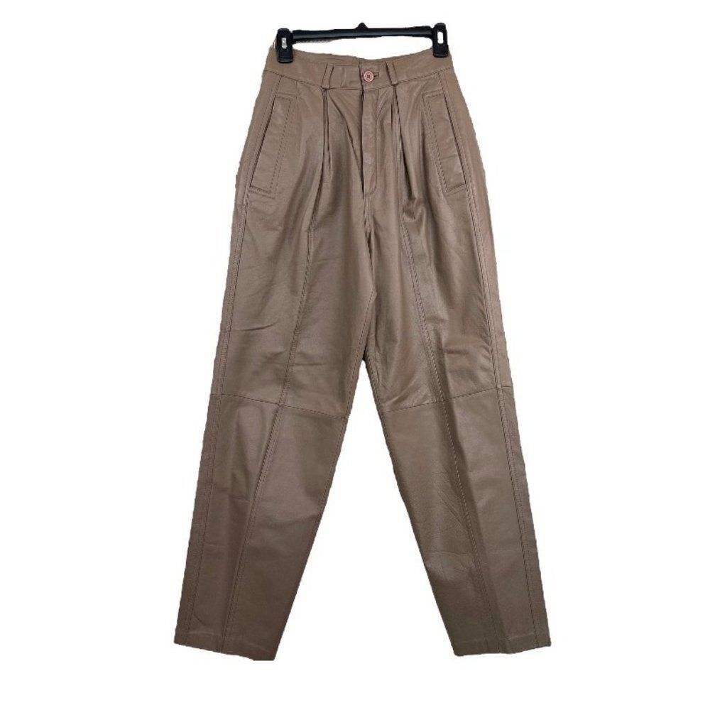 Toffs Women's Leather Taupe Vintage Y2K High Rise Pants Size 6